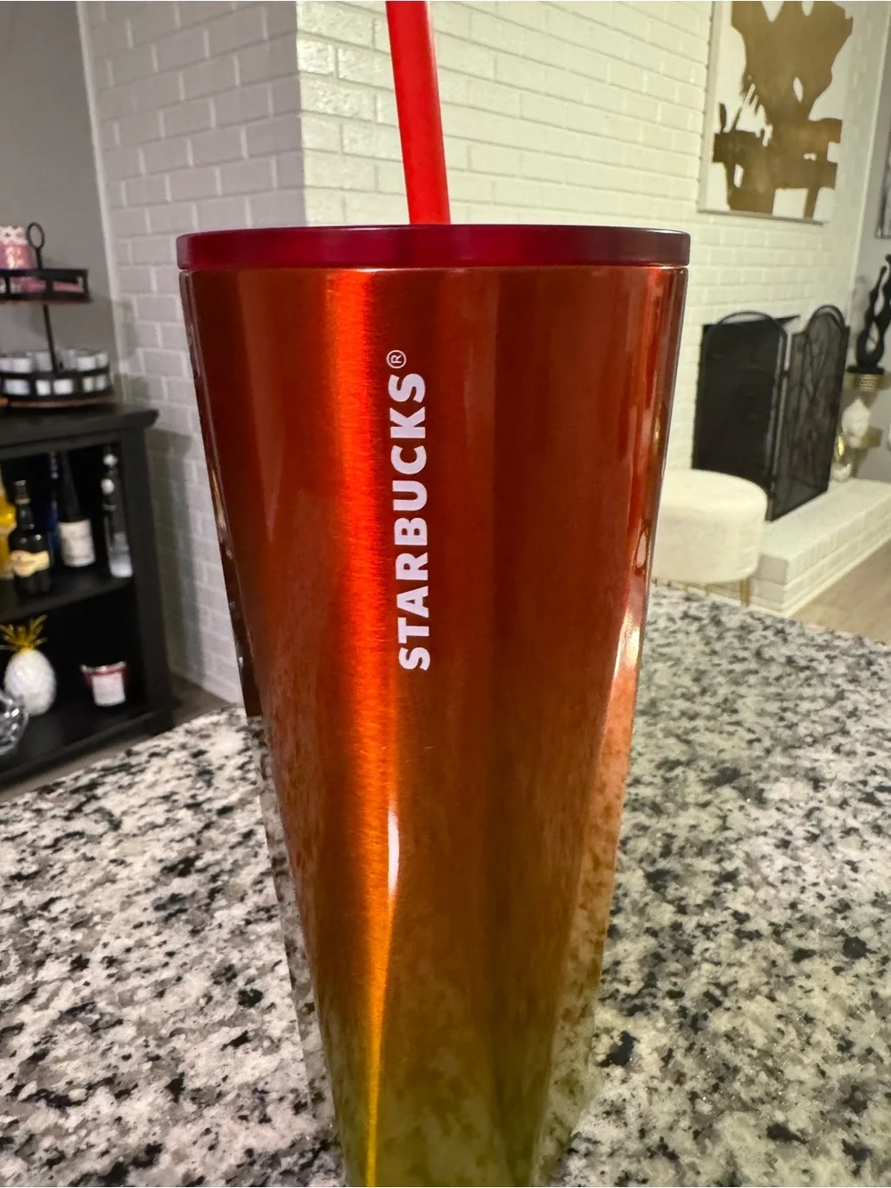 Starbucks Iridescent Orange and Gold Stainless Steel Tumbler with Red Straw